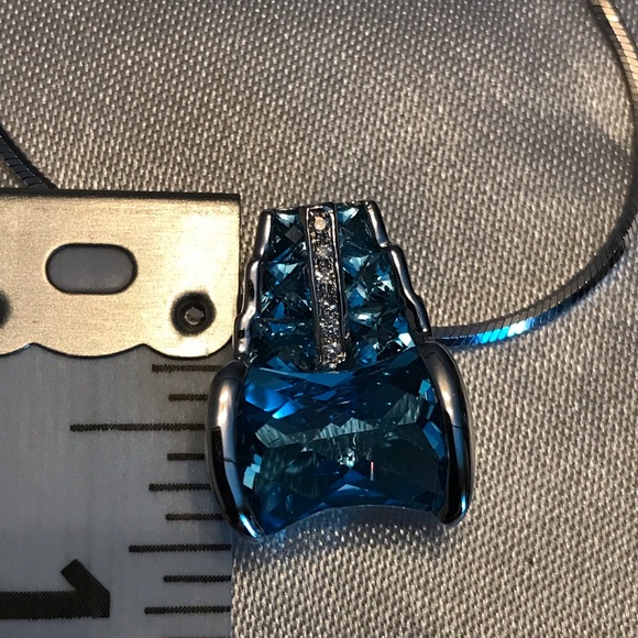 Blue Topaz & Diamond Pendant Necklace and Chain - Picture 7 of 7